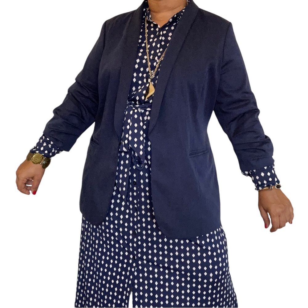 ELOQUII Elements Women's Plus Size Diamond Print Midi Tie Waist Shirt Dress - Picture 6 of 12